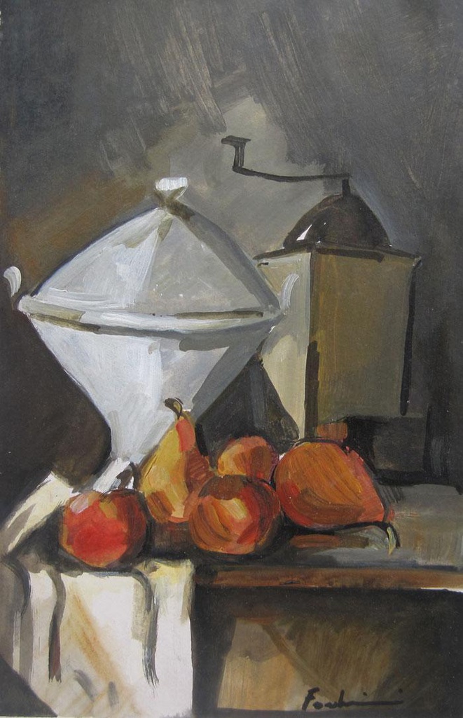 Still life with grinder and tureen Fodrini, Evans