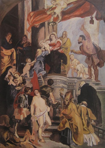 [11803] Virgin and Infant Jesus at throne with Saints